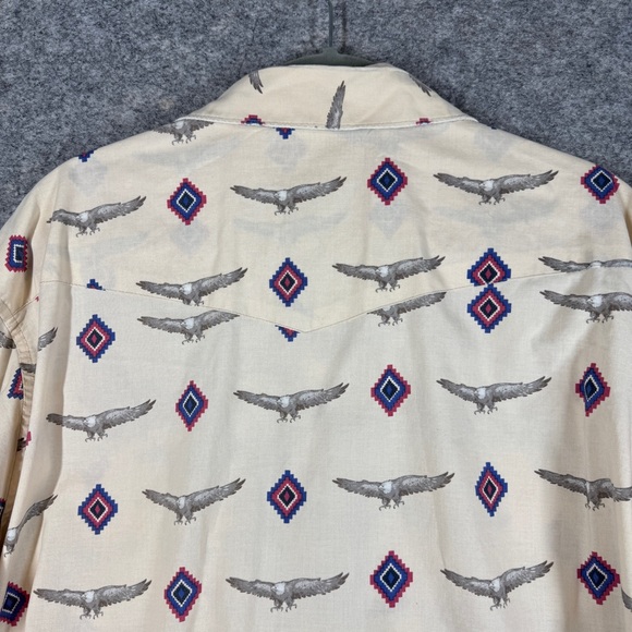 Vintage Wrangler Pearl Snap Eagle Print Western Shirt Size L Cowboy Rodeo Top - Picture 12 of 15